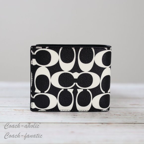 NWT Coach CP219 MEN's 3 In 1 Wallet In Signature Canvas & Leather Black/Chalk - Picture 2 of 9